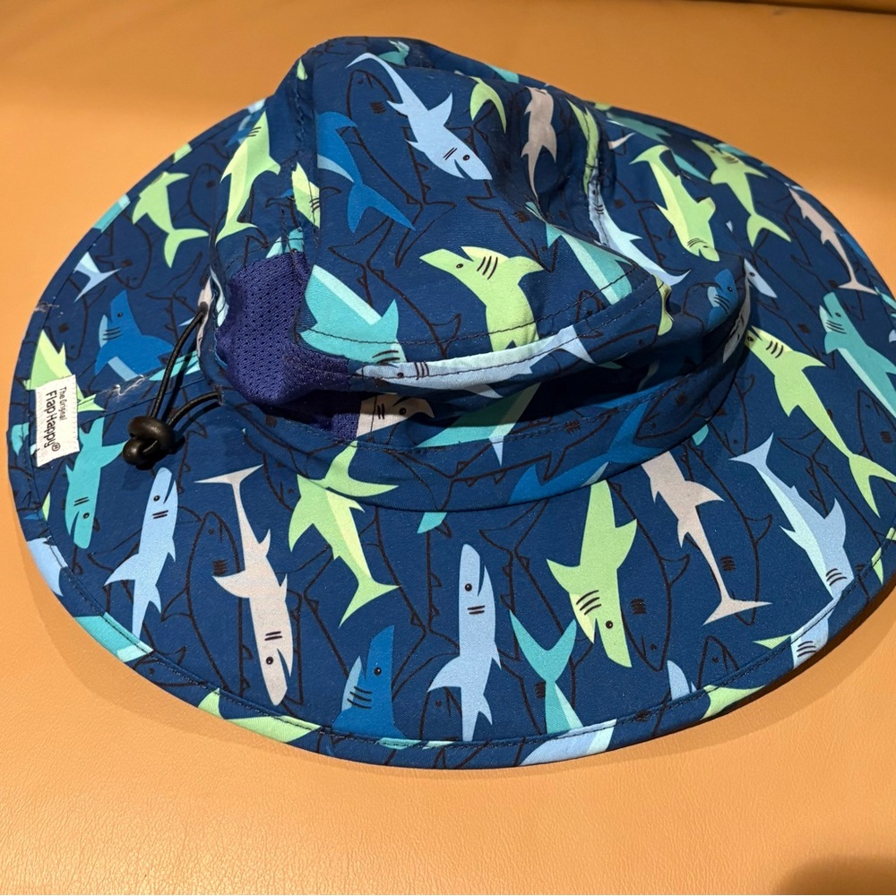 Flap Happy Blue and Green Shark Print Sun Hat